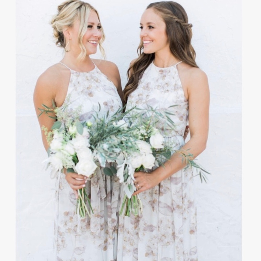 Donna Morgan floral bridesmaid dress